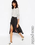 Asos Petite Soft Wrap Midi Skirt With Splices - Black