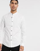 Asos Design Slim Shirt In White With Grandad Collar And Contrast Buttons