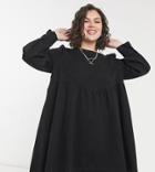 Asos Design Curve Soft Denim Puff Sleeve Smock Dress In Washed Black