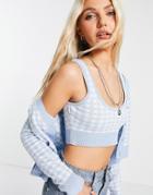 Stradivarius Matching Knit Cami In Blue Check-blues