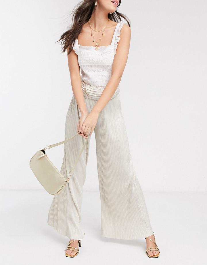 Asos Design Occasion Plisse Wide Leg Pants-silver