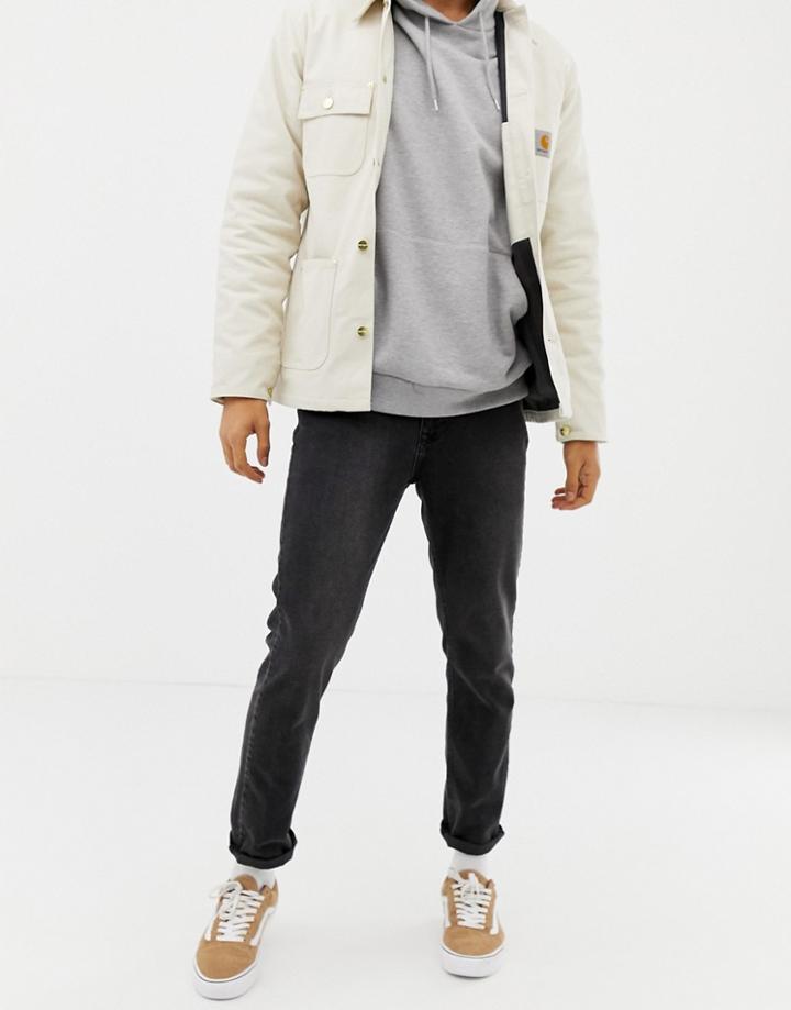 Brooklyn Supply Co Slim Jeans In Washed Black With Thigh Rip