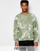 Reclaimed Vintage Military Sweatshirt In Acid Wash - Khaki Green