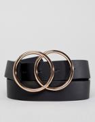 Asos Design Vegan Faux Leather Slim Belt With Double Circle Buckle - Black