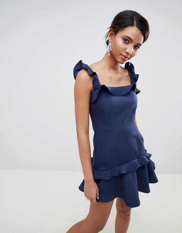 Keepsake Ruffle Frill Mini Dress - Navy