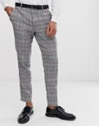 Selected Homme Tapered Suit Pants In Check Cotton Linen - Black