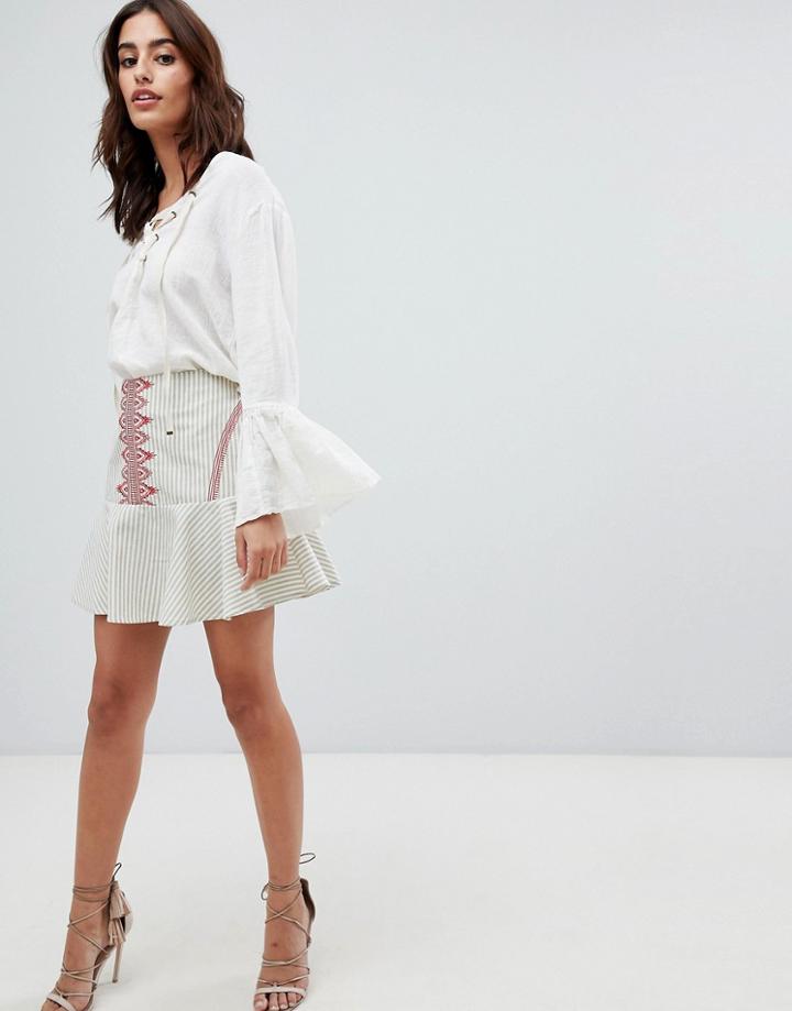 The Jetset Diaries Essence Embroidered Fluted Mini Skirt - Cream