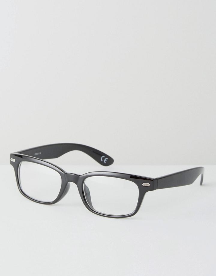 Asos Slim Square Glasses In Black With Clear Lens - Black