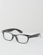 Asos Slim Square Glasses In Black With Clear Lens - Black