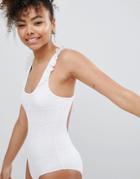 Monki Crochet Low Back Swimsuit - White
