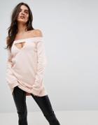 Asos Sweatshirt With Off Shoulder Cut-out Details - Pink