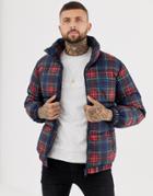 Bershka Check Puffer Jacket With Funnel Neck - Multi