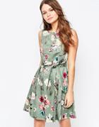 Closet Skater Dress In Floral Print With Bow Tie Waist