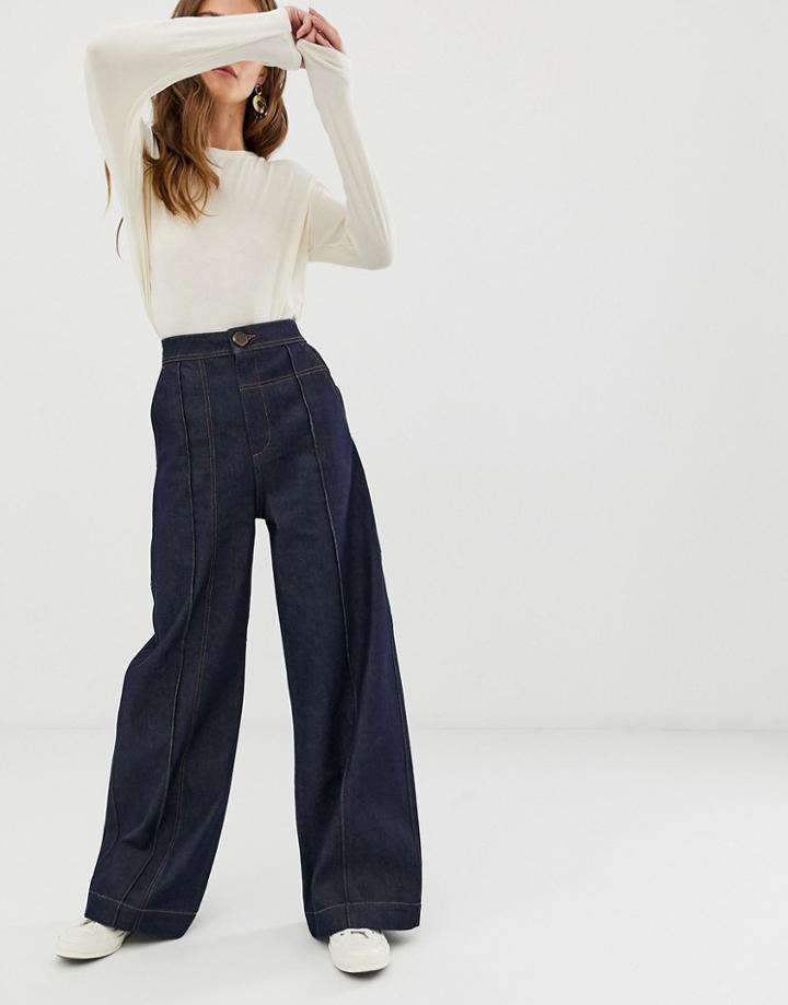 Asos White Wide Leg Jeans With Stitch Detail-blue