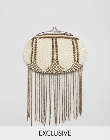 Amelia Rose Beaded Embellished Clutch Bag With Bead Tassles - Multi