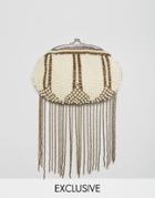 Amelia Rose Beaded Embellished Clutch Bag With Bead Tassles - Multi