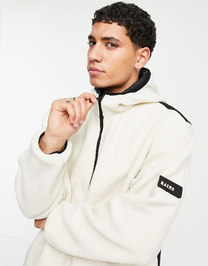 Rains Fleece Half Zip Pullover Hoodie In Off White