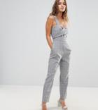 Fashion Union Petite Wrap Front Jumpsuit With One Shoulder Detail - Gray