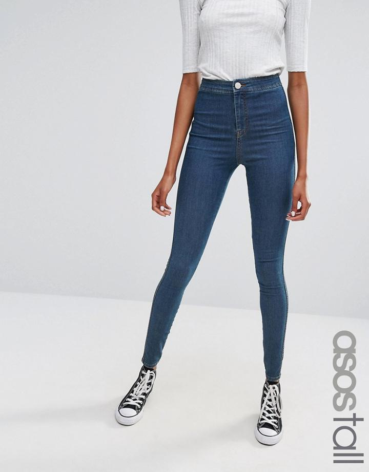 Asos Tall Rivington High Waist Denim Jeggings In Brody Blue Wash - Blue
