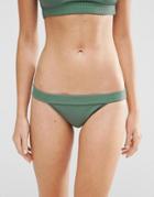 Asos Mix And Match Deep Band Brazillian Bikini Bottom In Rib - Green