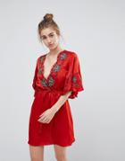 Moon River Scallop Embroidered Dress - Red