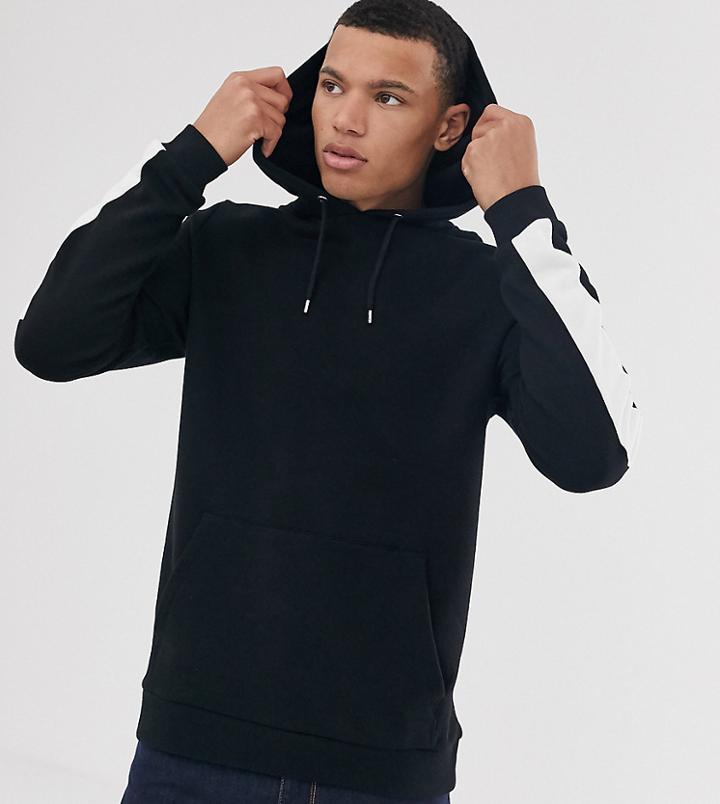 Asos Design Tall Hoodie In Black With White Side Stripes
