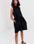 Monki Sleeveless Mini Smock Dress In Black - Black