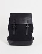 Topman Canvas And Pu Backpack In Black