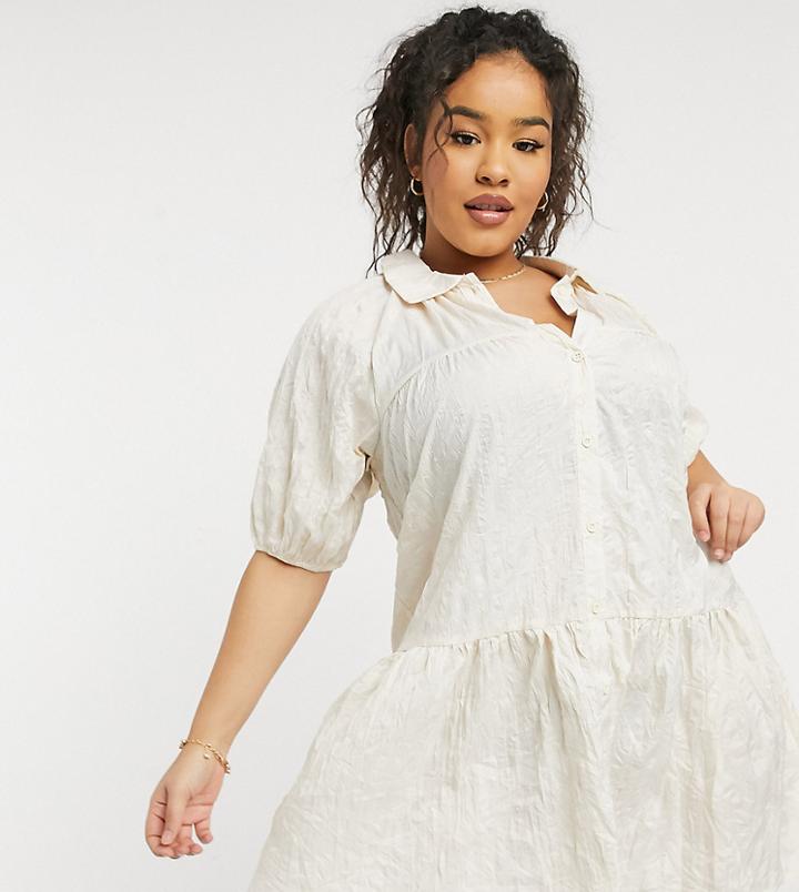 Lola May Curve Smock Dress In Cream-white
