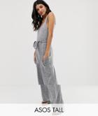 Asos Design Tall Lounge Soft Touch Jumpsuit With Belt - Gray