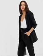 Stradivarius Ruched Sleeved Blazer In Black