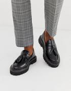 Asos Design Loafers In Black Leather With Chunky Sole And Contrast Stitch - Black