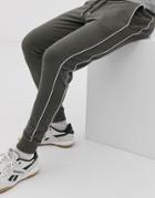 Asos Design Skinny Sweatpants With Piping In Khaki-green