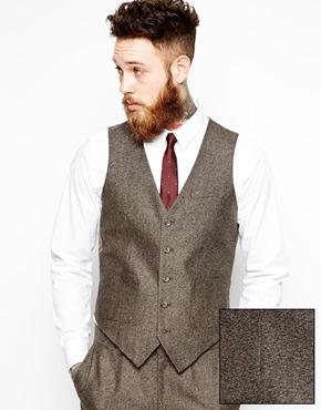 Asos Slim Fit Vest In Herringbone - Brown