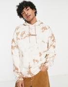 Asos Design Oversized Hoodie In Beige Tie Dye With Text Print-neutral