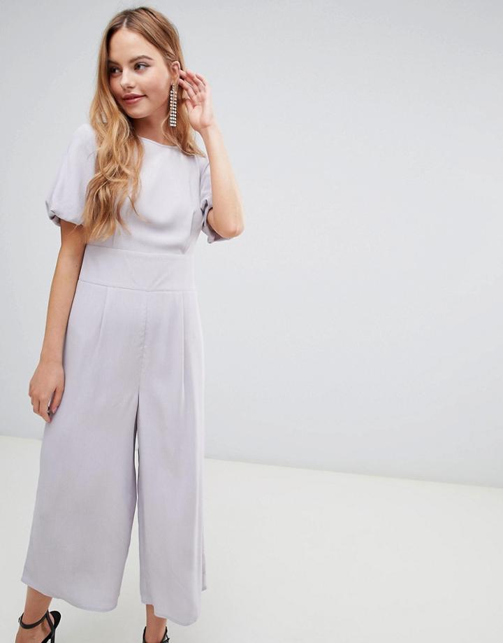 Asos Design Tea Jumpsuit With Balloon Sleeve-gray