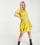 Y.a.s Petite Mini Dress With Shirred Top And Tiered Skirt In Yellow Spot Print-multi