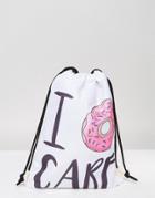 7x I Donut Care Drawstring Backpack - White