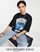 Asos Design Oversized T-shirt In Black With Front And Back Band Print