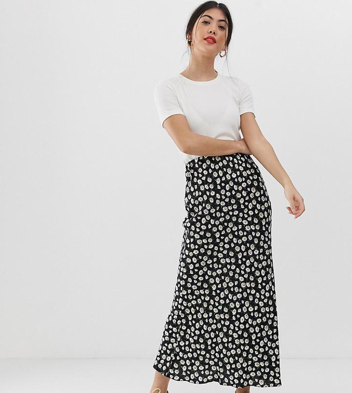 Asos Design Petite Daisy Print Bias Cut Maxi Skirt-multi