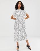 Asos Design Open Back Midi Smock Dress In Squiggle Print - Multi
