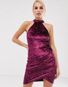 Ax Paris Frill Hem Bardot Bodycon Dress - Purple