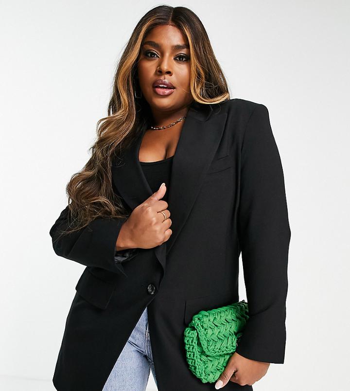 Asos Design Curve Long Line Perfect Blazer In Black