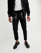 Asos Design Slim Jeans In Black With Vinyl Pockets - Black