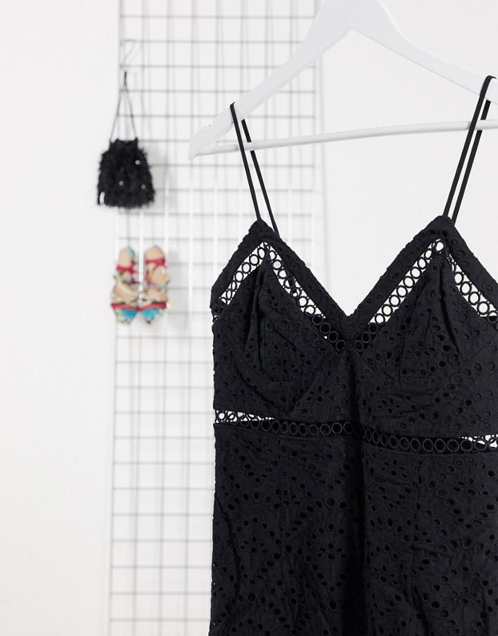 Bardot Lace Cami Midi Dress In Black