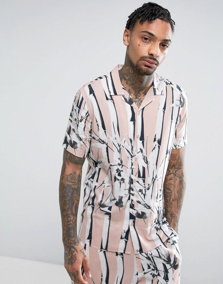 Asos Co-ord Regular Fit Viscose Shirt With Bamboo Print - Pink