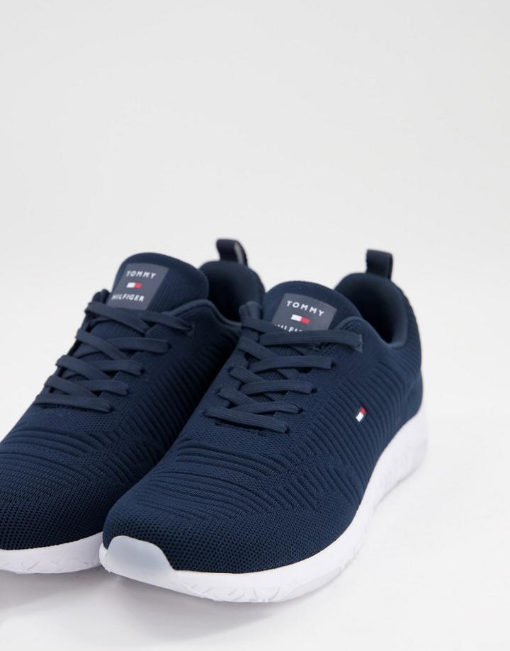 Tommy Hilfiger Knit Runner Sneakers With Small Flag Logo In Navy