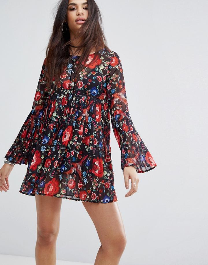 Missguided Floral Print Pleated Smock Dress - Multi