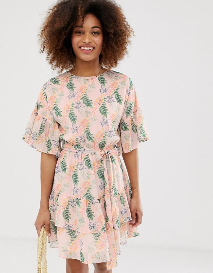 Gilli Floral Mini Dress With Ruffle Sleeves-pink