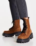 Topshop Kayla Suede Chunky Lace Up Boots In Tan-brown